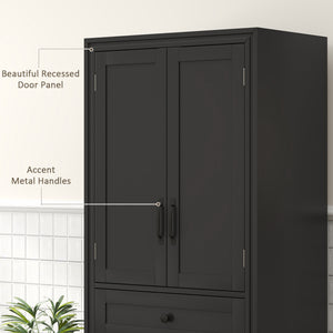 Freestanding Storage Cabinet, Kitchen Pantry Cabinet with 2 Shelves, 4 Doors for Dining Room, Black – view 6