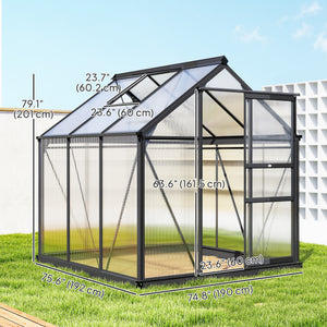 Greenhouse Garden, Green House, Outdoor Greenhouse Kit, PC Board with Sliding Door, 6.2' x 6.3' x 6.6', Grey