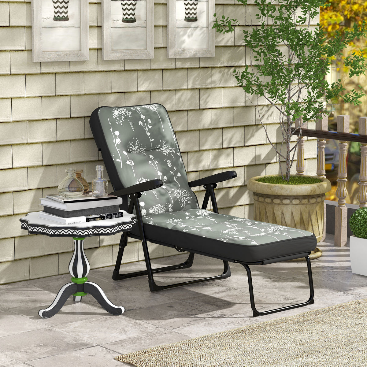Outdoor Lounge Chair with Padded Cushion, Folding Reclining Patio Garden Chair with Recline Back, Footrest – view 20