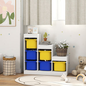 Qaba 3 Layers Toy Storage Organizer Kids Bookshelf Children Toy Storage w/ 6 Plastic Bins