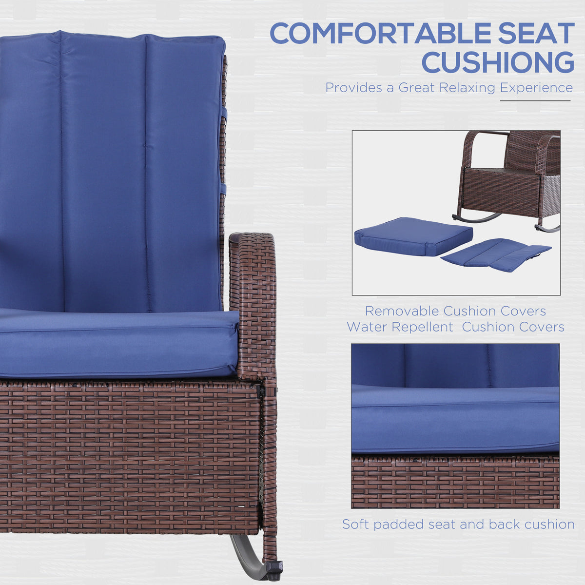 Outdoor Wicker Rocking Chair with Cushion, Patio PE Rattan Recliner Chair with Adjustable Footrest – view 5