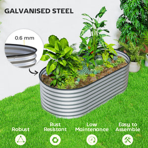 5 x 2.5 x 2 ft Galvanized Raised Garden Bed, Easy DIY Oval Planter Box with Safety Edging and Gloves, Silver