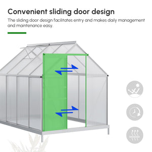 6' x 8' x 6.5' Walk-in Greenhouse, Polycarbonate Greenhouse with Adjustable Roof Vent, Base, Sliding Door – view 10