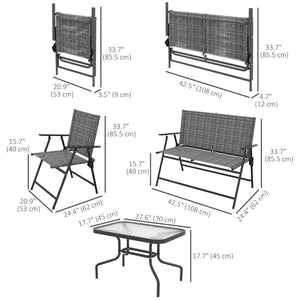Outdoor 4 Pieces Patio Furniture Set, Garden Set with Two Foldable Armchairs, a Loveseat & Glass Top Table – view 9