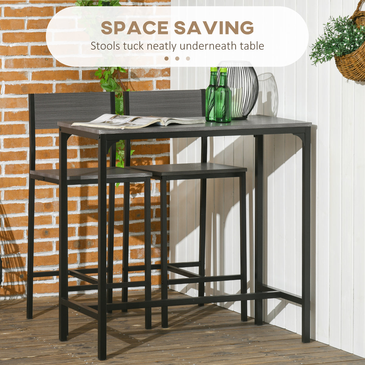 Industrial Bar Table Set Counter Height 3 Piece and 2 High Back Stools Set Dining Table Set Natural Wood