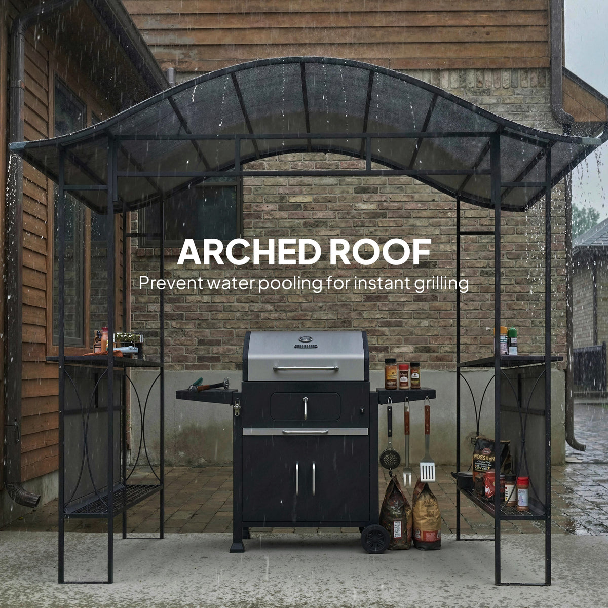 8' x 5' Grill Gazebo Canopy, Outdoor BBQ Shelter with 2 Side Shelves, Dark Grey