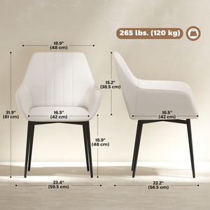 Dining Chairs Set of 2, Linen Upholstery Accent Chair with Back, Armrest, Metal Legs, Dark Grey – view 16
