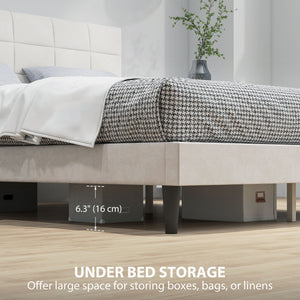 Queen Size Bed Frame with Upholstered Headboard, Modern Platform Bed Frame with Wood Slats, 1100 lbs Capacity, Cream