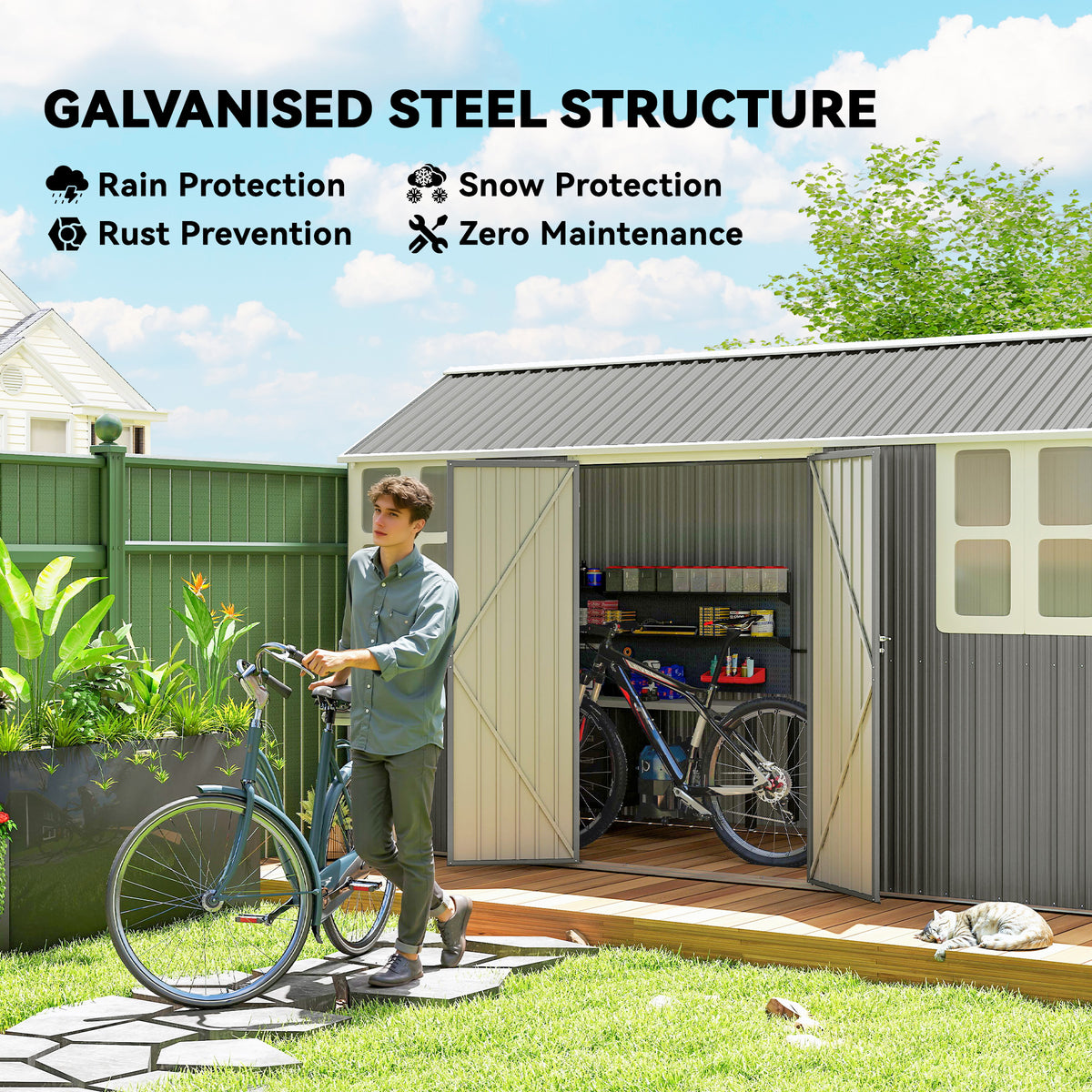 8.5' x 5.5' Metal Garden Storage Shed, Outdoor Tool Storage House with Lockable Door, Vents, Sloped Roof – view 31