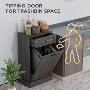 Kitchen Tilt Out Trash Bin Cabinet, Free Standing Recycling Cabinet, Trash Can Holder with Drawer, White – view 24