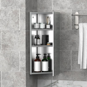 Wall mounted Bathroom Corner Mirror Storage Cabinet Stainless Steel with Single Door
