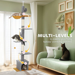 Floor to Ceiling Cat TreeTower with 90.5"-108" Adjustable Height, Scratching Posts, Hammock, Condo – view 19