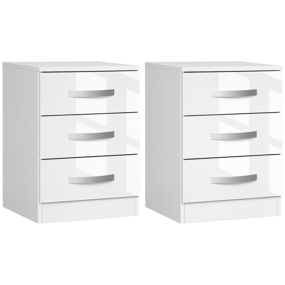 Bedside Table Set of 2, Modern Nightstand with Drawers and High Gloss Fronts, Night Table for Bedroom, Black – view 8