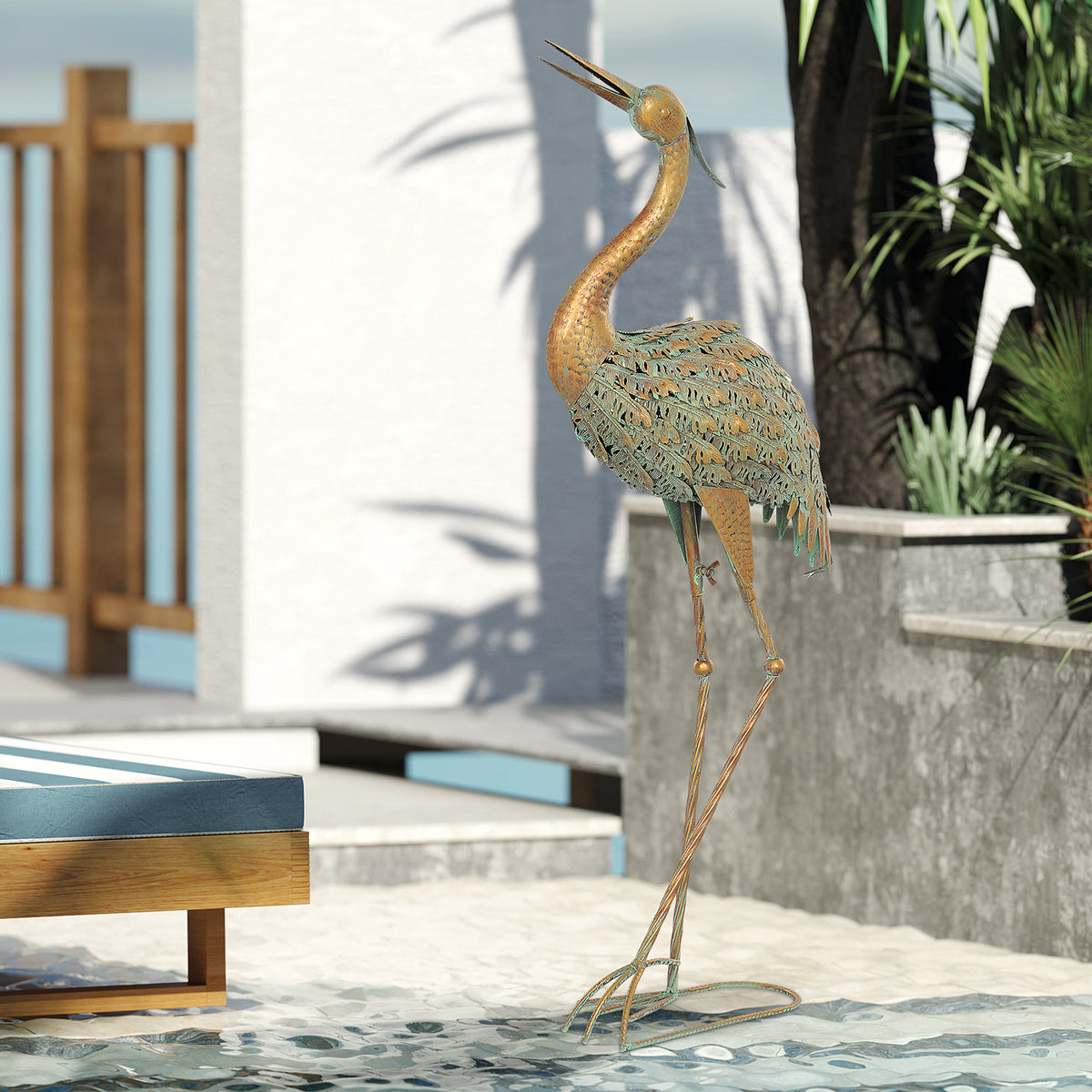Heron Garden Statue, Standing Lawn Ornament for Lawn Patio Backyard Decoration, 15.3"W x 6.7"D x 35.4"H Mixed Colour
