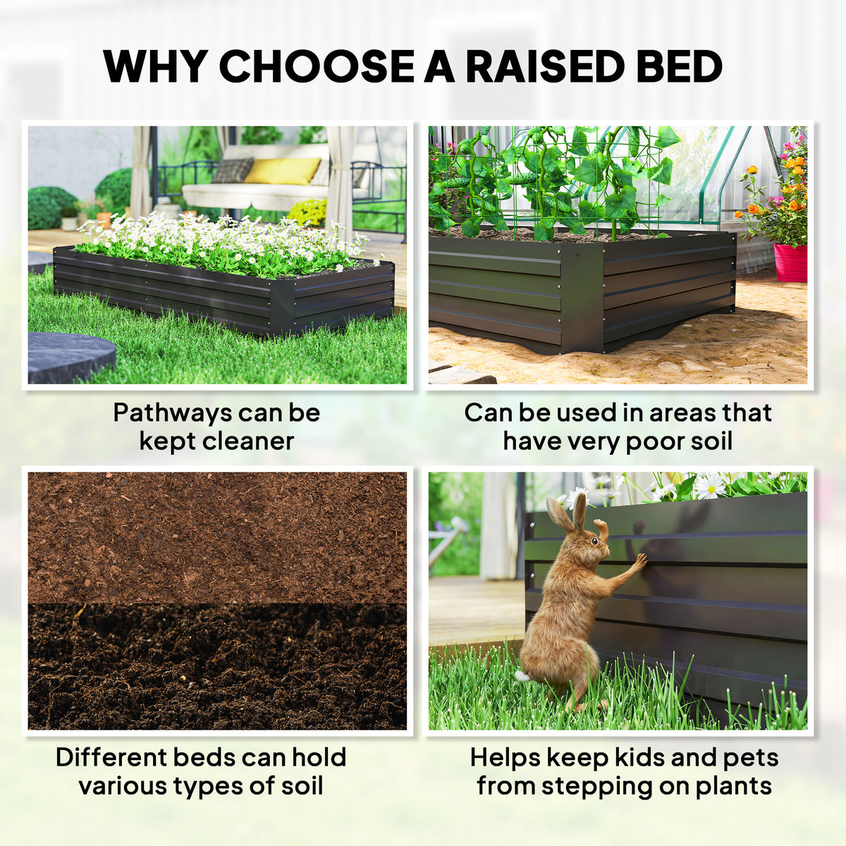 6' x 3' x 1' Raised Garden Bed with 2 Trellis Tomato Cages, Steel Frame Elevated Planter Box, Black – view 6