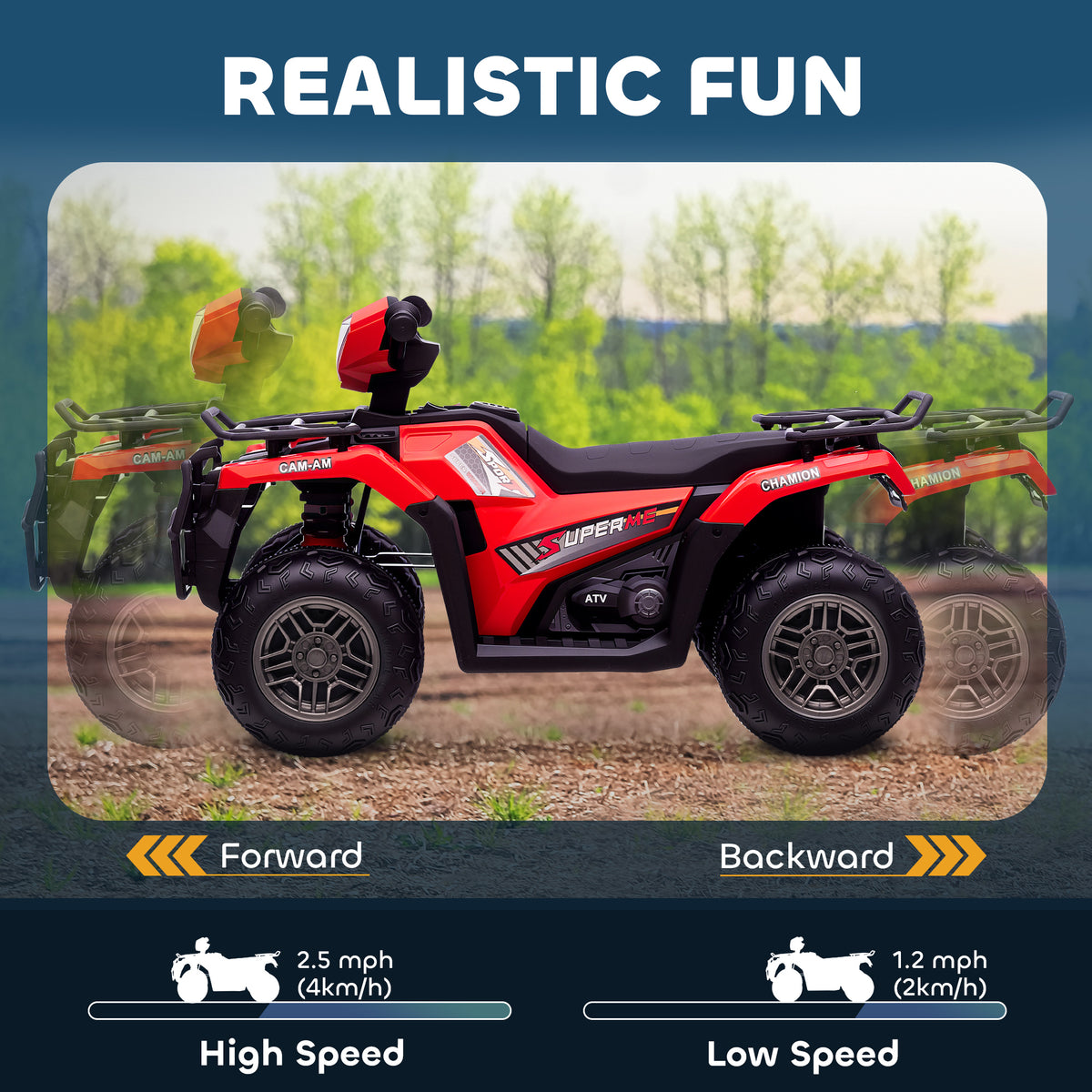 Aosom 12V Kids ATV Quad, 4 Wheeler Battery Powered Electric Vehicle with Music MP3, Headlights, High Low Speed, Treaded Tires, for Boys and Girls Ages 37-60 Months