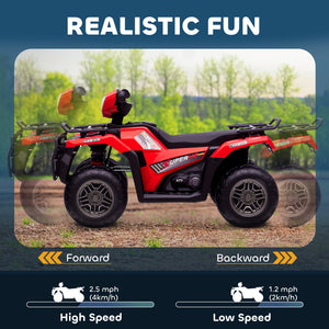Aosom 12V Kids ATV Quad, 4 Wheeler Battery Powered Electric Vehicle with Music MP3, Headlights, High Low Speed, Treaded Tires, for Boys and Girls Ages 37-60 Months