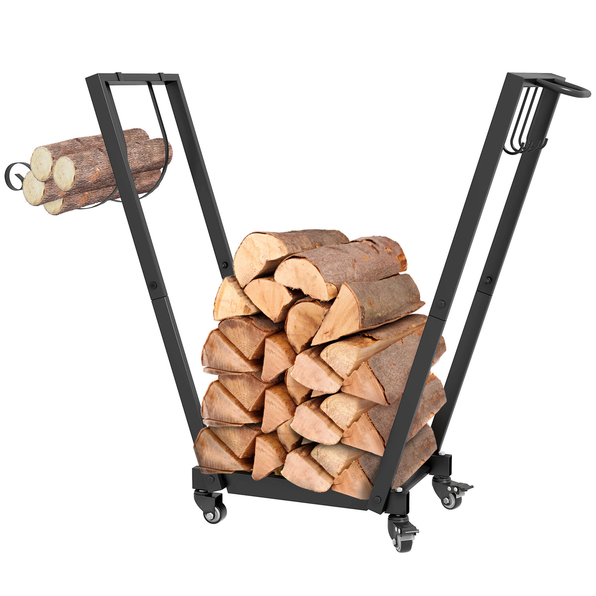 31 Inch Firewood Rack Outdoor, Heavy Duty Log Rack with Swivel Casters, Indoor Fire Wood Holders for Fireplace, Black