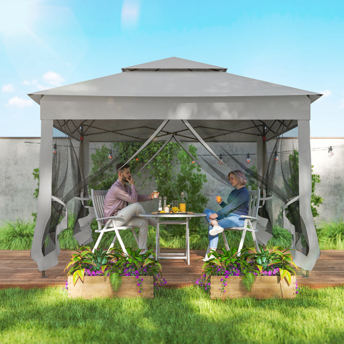 11' x 11' Pop Up Canopy 2-Tier Soft Top Shelter Event Tent w/ Netting Carry Bag for Patio Backyard Garden – view 20