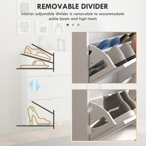 Modern Shoe Storage Cabinet with 3 Flip Drawers for 18 Pairs, Narrow Shoe Organizer for Entryway, Hallway, White
