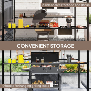 8' x 5' Hardtop Grill Gazebo, Outdoor BBQ Gazebo with PC Board Roof, BBQ Canopy Gazebo with 2 Side Shelves and 10 Hooks