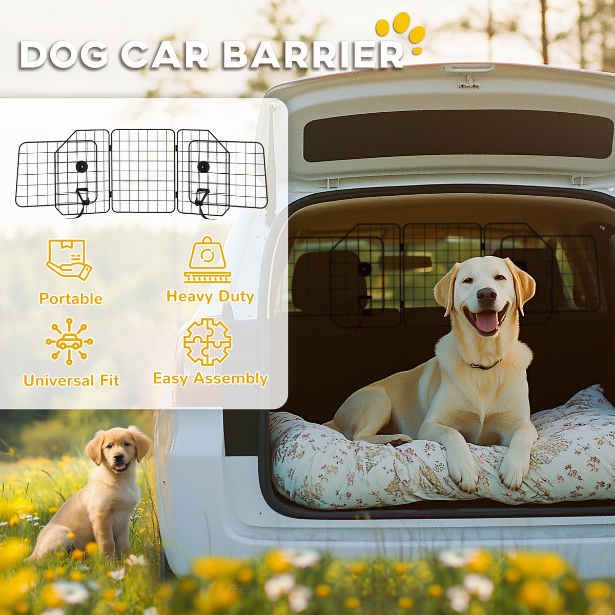 Dog Car Barrier for SUV, Adjustable Car Divider for Trunk Cargo Area, Heavy-Duty Steel Wire Mesh Barrier, Black