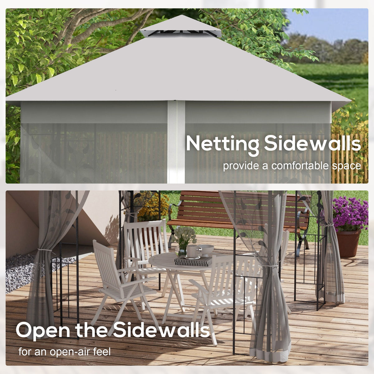 10'x10' Soft-top Steel Patio Gazebo Outdoor Sun Shelter with 2-Tier Polyester Roof, Curtain Sidewalls, Beige – view 40