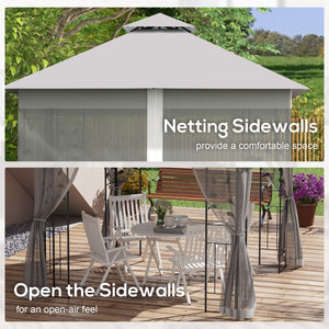 10'x10' Soft-top Steel Patio Gazebo Outdoor Sun Shelter with 2-Tier Polyester Roof, Curtain Sidewalls, Beige – view 40