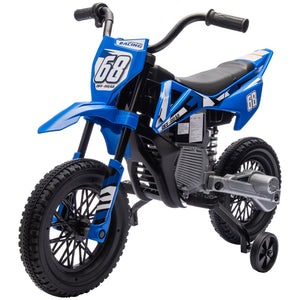 Qaba 12V Kids Dirt Bike, Electric Motorcycle with Twist Grip Throttle, Training Wheels, Rear Suspension & Music