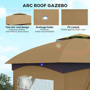 11' x 11' Outdoor Gazebo, Double Roof Patio Gazebo Canopy with Curtains, Church Windows, Galvanised Steel Frame, Beige