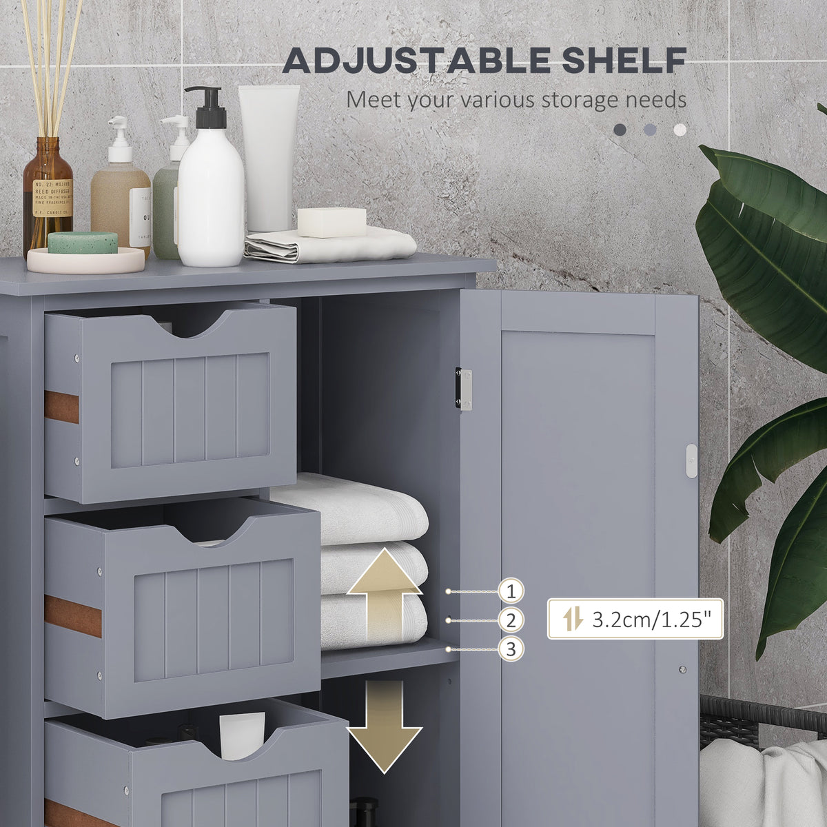 Bathroom Storage Cabinet, Floor Cabinet with Adjustable Shelf and 4 Drawers, Side Cabinet for Washroom – view 25