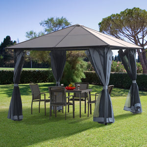 9.8' x 9.8' Garden Aluminium Gazebo Hardtop Roof Canopy Marquee Party Tent Patio Outdoor Shelter with Mesh Curtains & Side Walls, Grey