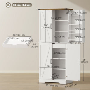 72" Kitchen Pantry Cabinet, Farmhouse Storage Cabinet with 4 Doors, Drawer – view 16