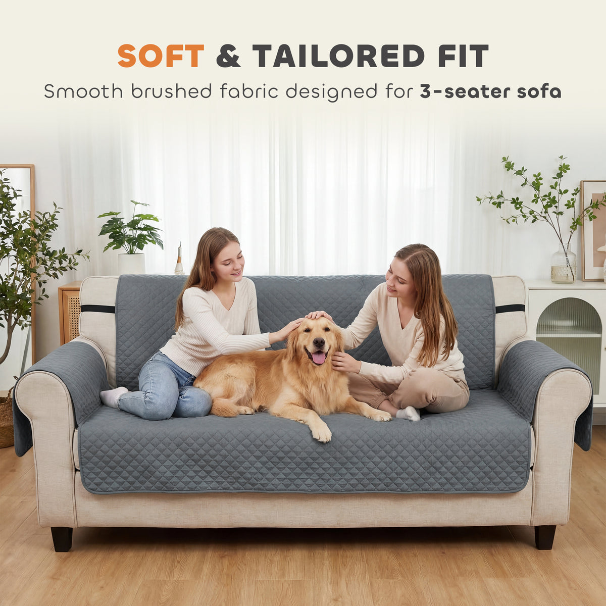 Waterproof Sofa Cover 3 Seater, Soft Couch Cover for Dogs Cats Pets, Non Slip Sofa Slipcoevr with Elastic Straps