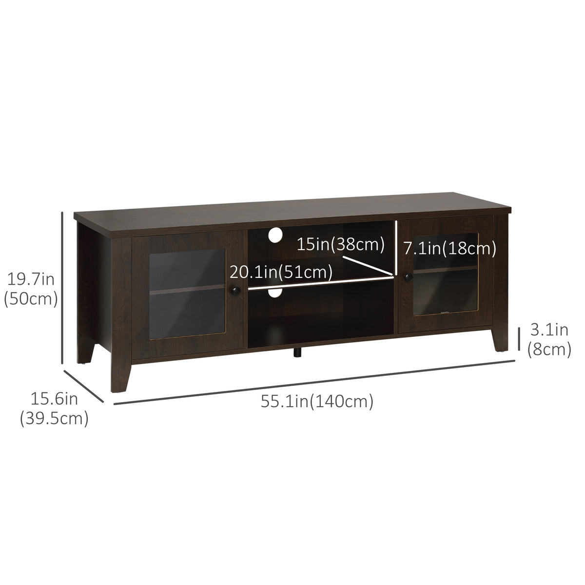 Fireplace TV Stand for TVs up to 60 inches, Wood TV Cabinet w/ Storage Doors or Living Room, Office, Coffee