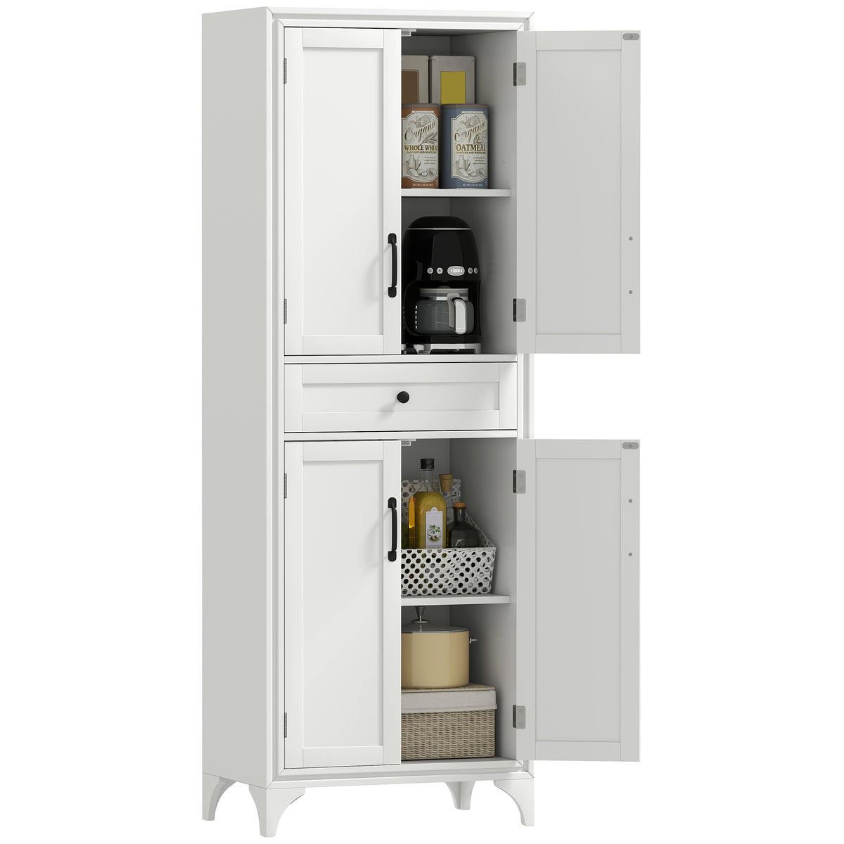 Freestanding Storage Cabinet, Kitchen Pantry Cabinet with 2 Shelves, 4 Doors for Dining Room, Black – view 8