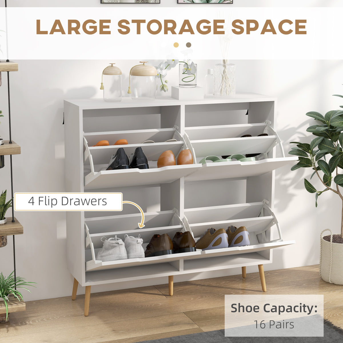 Shoe Storage Cabinet with 4 Flip Drawers and Adjustable Shelf, Shoe Cabinet for 8-16 Pairs of Shoes, Black – view 17
