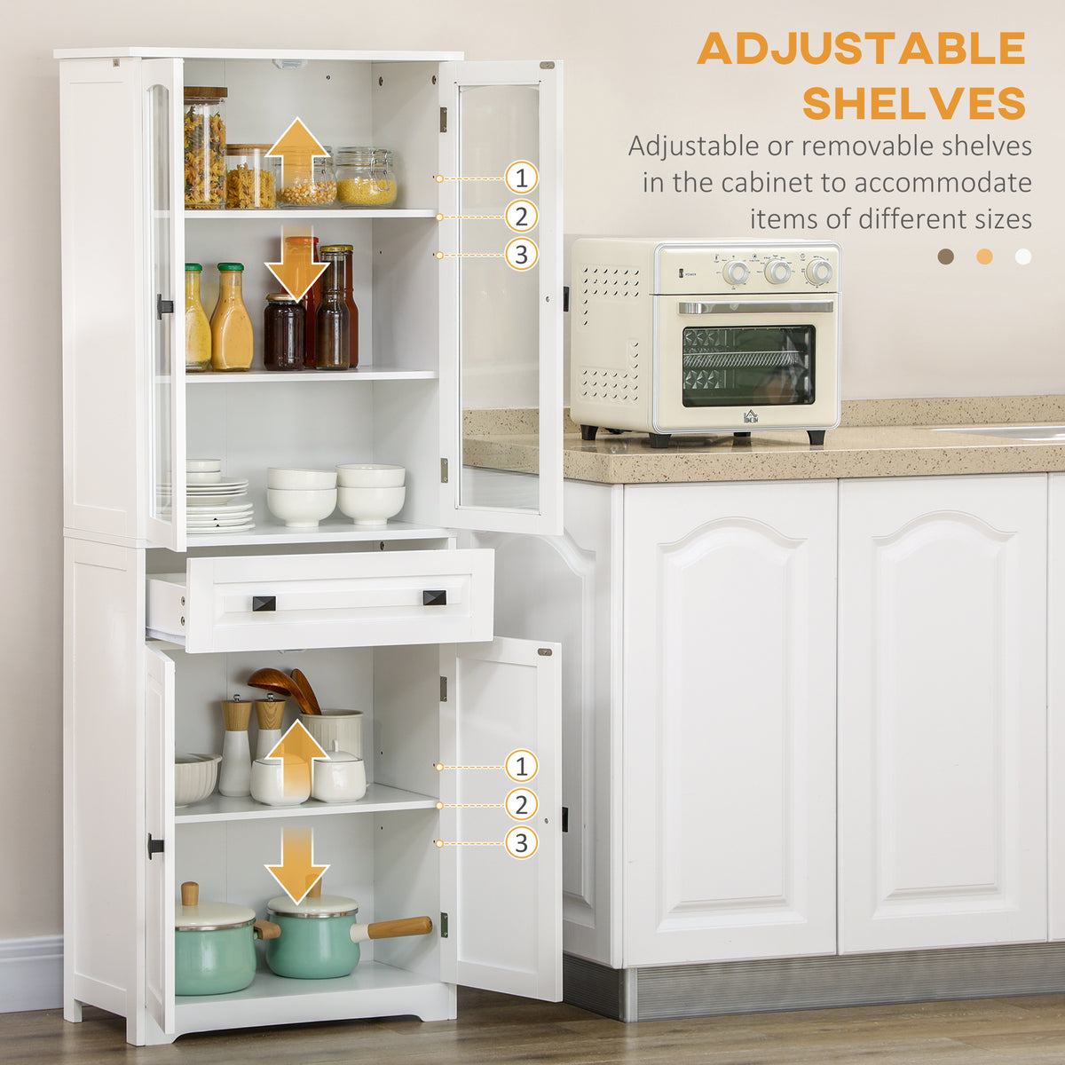 63" 4-Door Kitchen Pantry Cabinet, Freestanding Storage Cabinet Cupboard with Adjustable Shelves, Black – view 11
