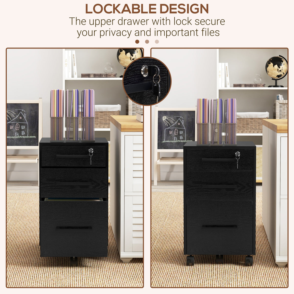 Lockable Vertical File Cabinet with Lock, 3 Drawer Filing Cabinet with Hanging Bars for Letter and A4 Size – view 5