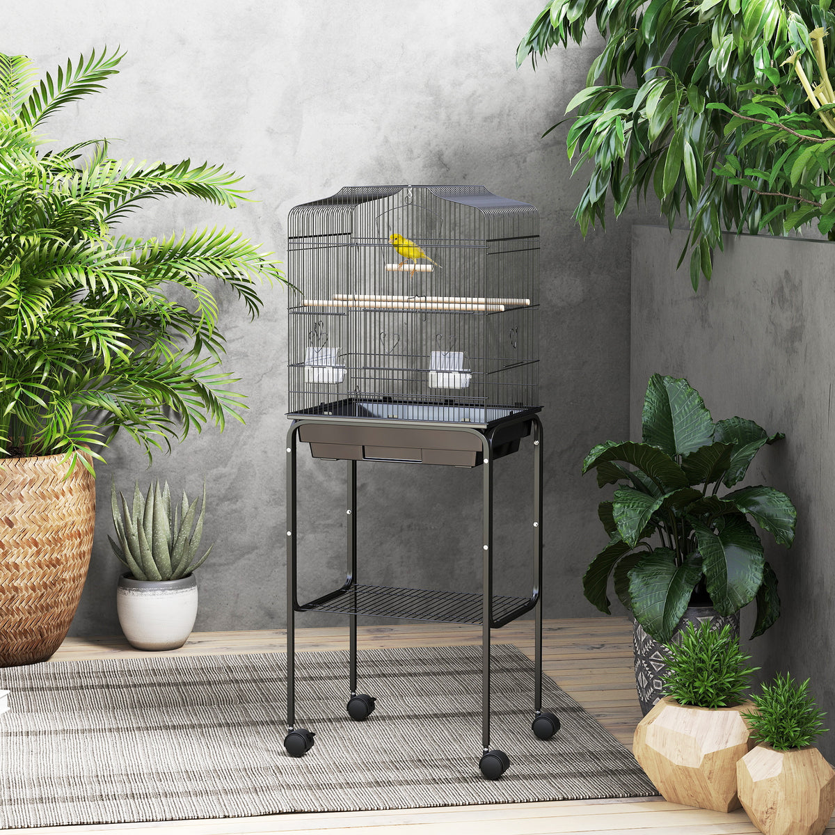 62" Rolling Bird Cage Cockatoo House Play Top Finch Pet Supply with Storage Shelf, Wheels - Black – view 21