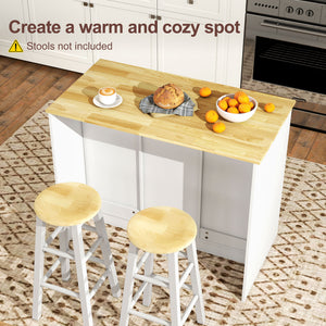 Kitchen Island with Storage Cabinets, 3 Drawers, 2 Adjustable Shelves and Sitting Space for Dining Room, White