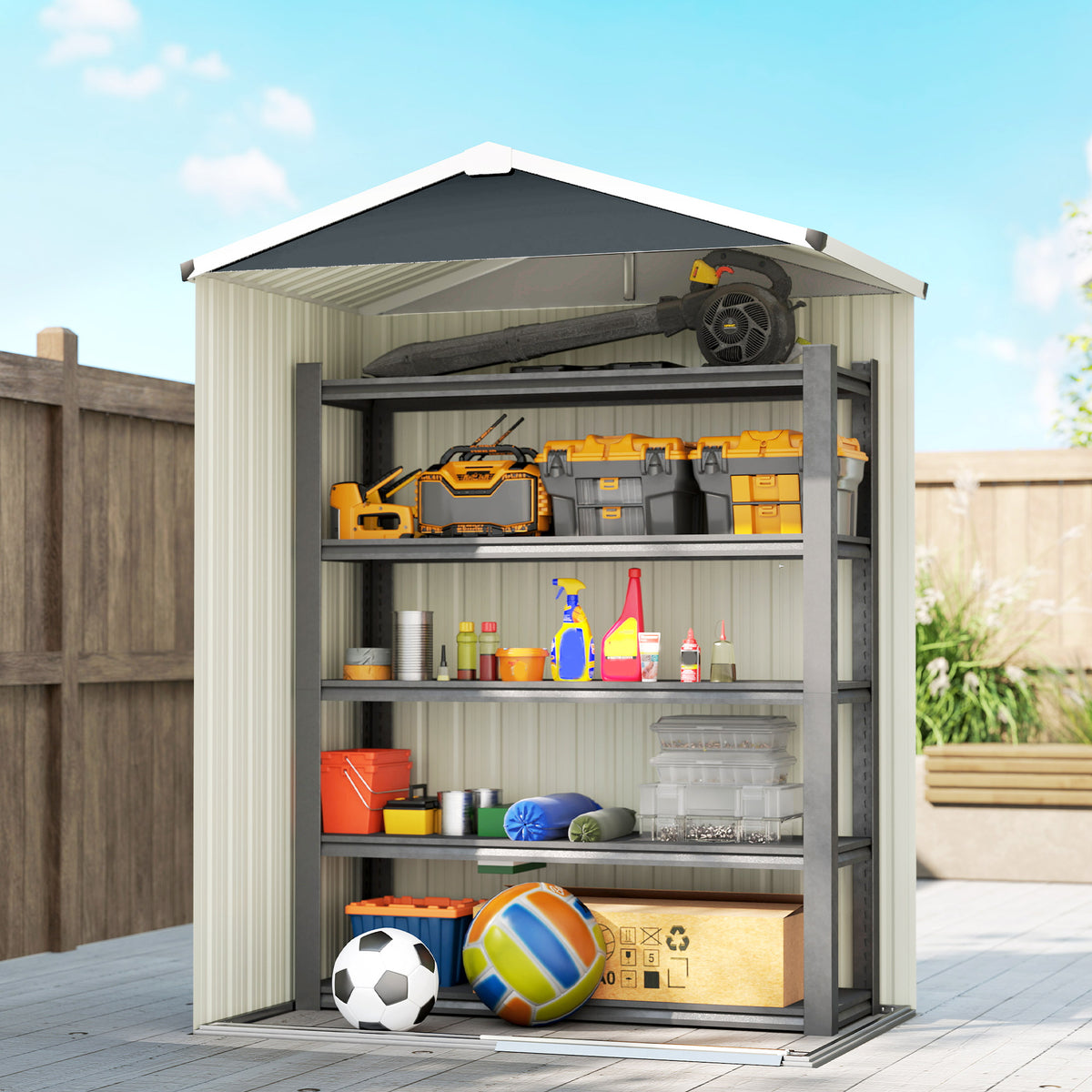4.5 x 3ft Outdoor Storage Shed, Waterproof Metal Garden Shed with Lockable Door for Backyard, Patio, Lawn – view 6
