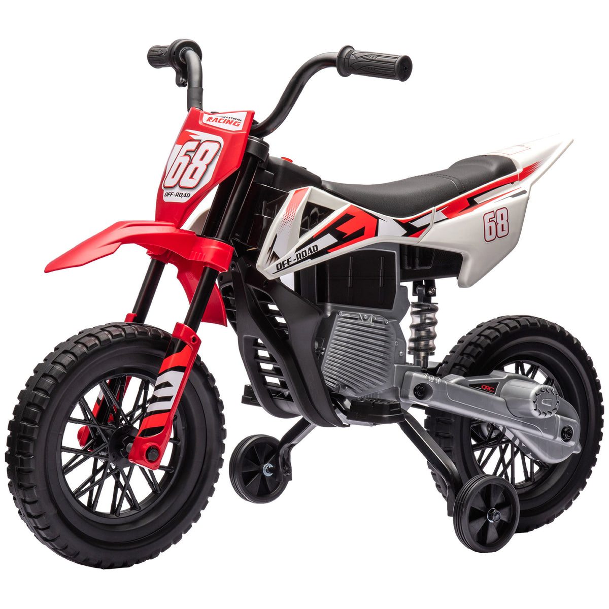 Qaba 12V Kids Dirt Bike, Electric Motorcycle with Twist Grip Throttle, Training Wheels, Rear Suspension & Music
