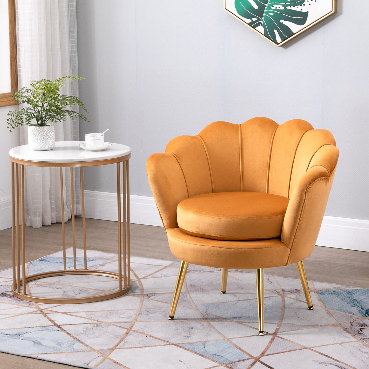 Modern Accent Chair, Velvet-Touch Fabric Leisure Club Chair with Gold Metal Legs for Bedroom, Dark Green – view 28