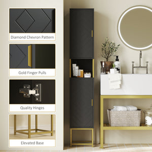 Tall Bathroom Storage Cabinet, Modern Narrow Bathroom Cabinet with Diamond Chevron Pattern and Adjustable – view 6