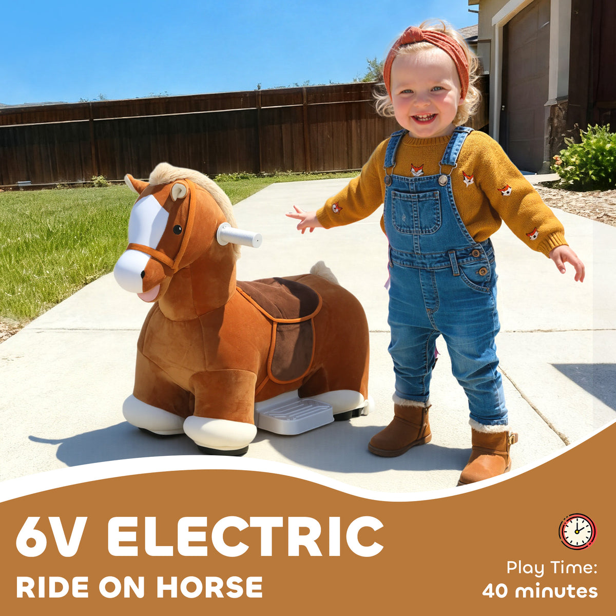 Qaba Electric Ride on Horse, Battery Powered Ride on Toy with Washable Cover and Quiet Wheels, Brown