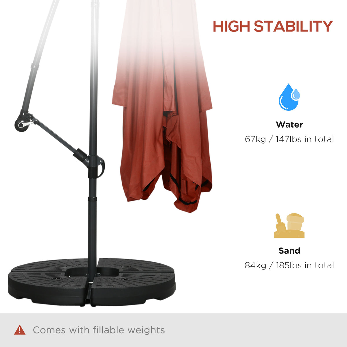 Offset Patio Umbrella with Net and Umbrella Base, Adjustable Cantilever Canopy with Cross Base, Weight Plates and 8 Ribs for Backyard, Poolside, Garden, Wine Red
