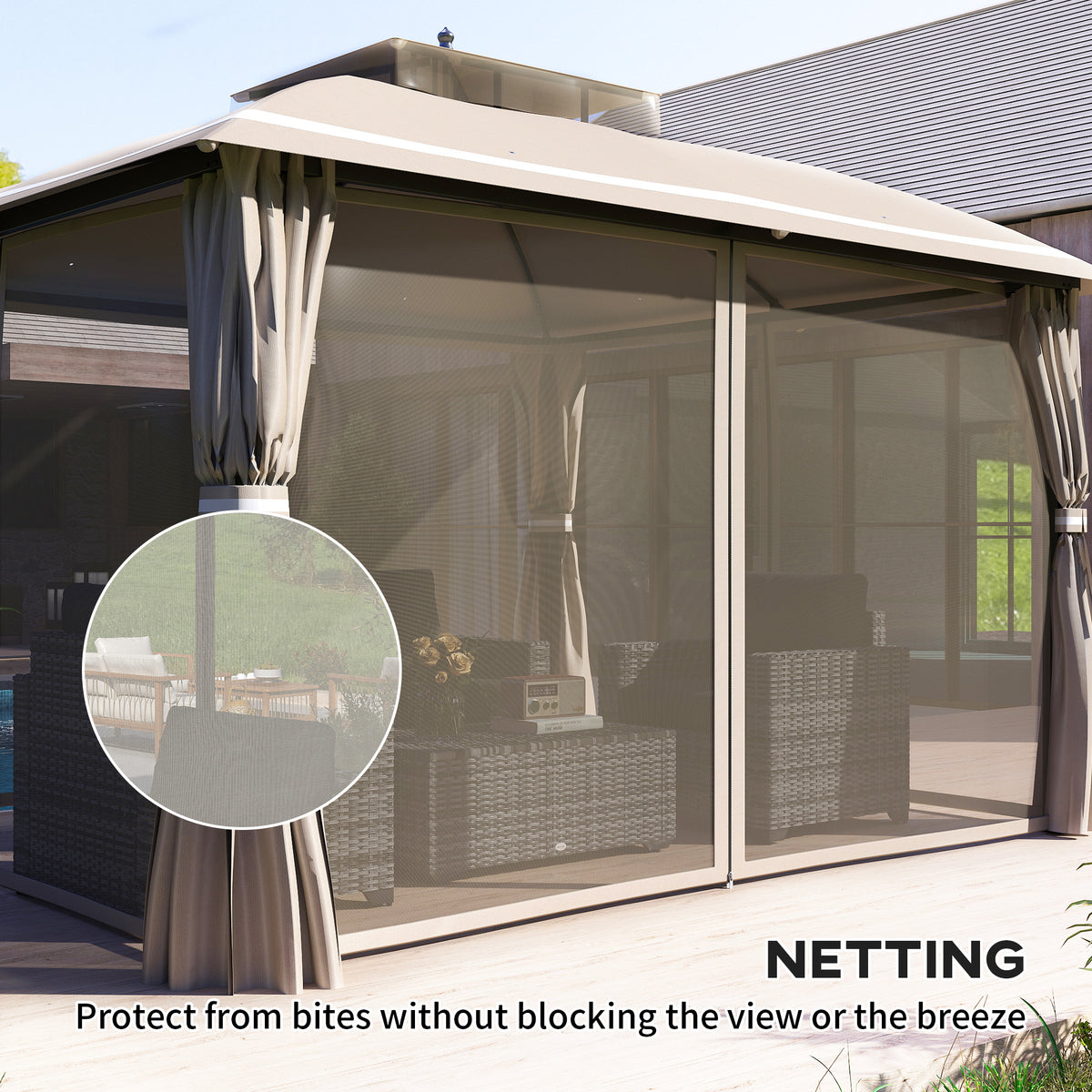 10' x 12' Outdoor Gazebo, Double Roof Patio Gazebo Canopy with Netting and Curtains for Garden, Lawn, Backyard, Deck
