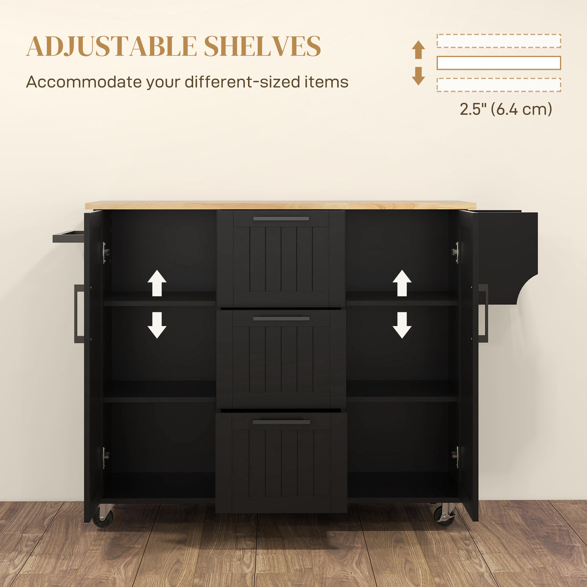 Rolling Kitchen Cart on Wheels with Drop Leaf, Kitchen Island with 3 Drawers – view 12