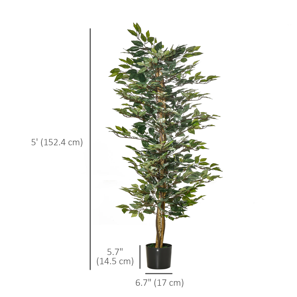 5FT Artificial Ficus Tree, Fake Tree with Leaves, Faux Plant in Nursery Pot for Indoor Decoration